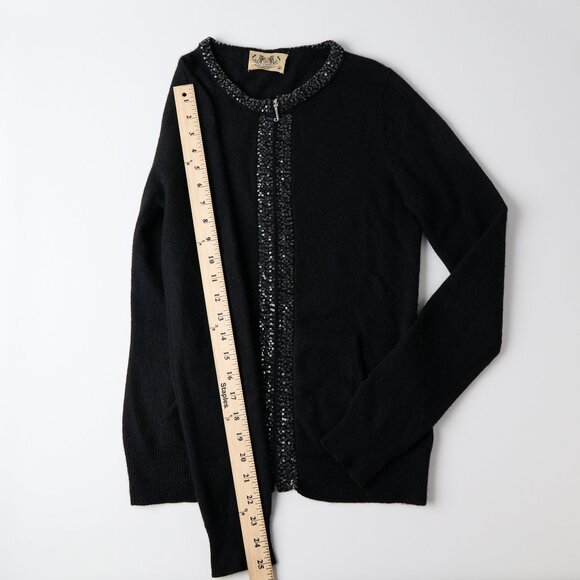 Vtg Y2K 2005 Juicy Couture Cashmere Zip Cardigan M Black Sequin Heiress Knit - Picture 5 of 9